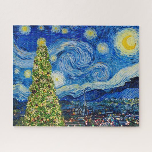 Van Gogh Sterrennacht - kerstboom Legpuzzel (Horizontaal)