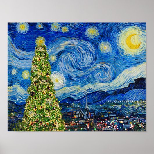 Van Gogh Sterrennacht - kerstboom Poster (Voorkant)