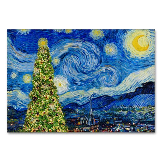 Van Gogh Sterrennacht - kerstboomtabelnummer Kaart (Voorkant)
