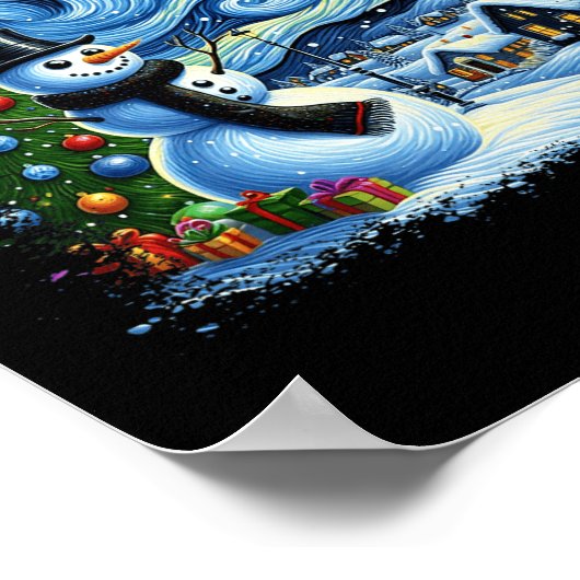 Van Gogh Sterrennacht Kerstman Snowy Nigh Poster (Hoek)