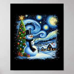 Van Gogh Sterrennacht Kerstman Snowy Nigh Poster