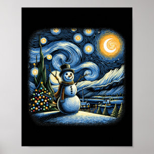 Van Gogh Sterrennacht Kerstmis Sneeuwman Wintersne Poster