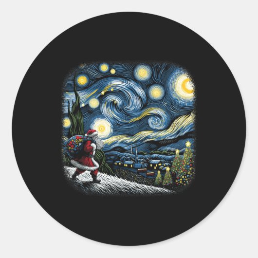 Van Gogh Sterrennacht Kerstmis Winter Sneeuw Ronde Sticker (Voorkant)