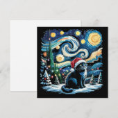 Van Gogh Sterrennacht Kerstmis Zwarte Kat  Feestdagenkaart (Voorkant / Achterkant)