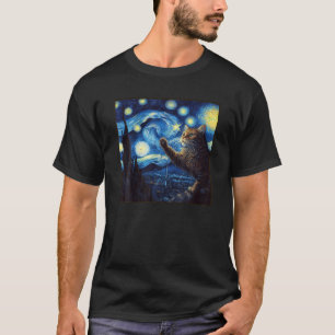 Van Gogh Sterrennacht Maine Coon Schattige Kat shi T-shirt
