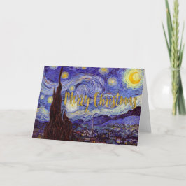 Van Gogh Sterrennacht Merry KerstGold Art Feestdagen Kaart