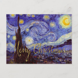 Van Gogh Sterrennacht Merry KerstGold Art Feestdagenkaart