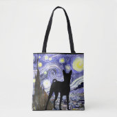 Van Gogh Sterrennacht met Basenji Dog Canvas tas (Voorkant)