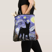 Van Gogh Sterrennacht met Basenji Dog Canvas tas (Dichtbij)