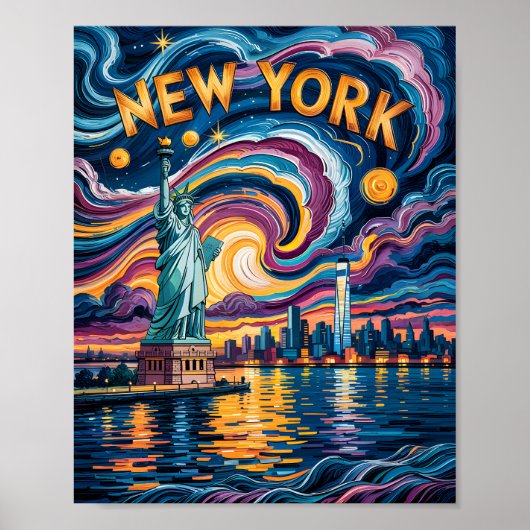 Van Gogh Sterrennacht New York Liberty Travel Poster (Voorkant)
