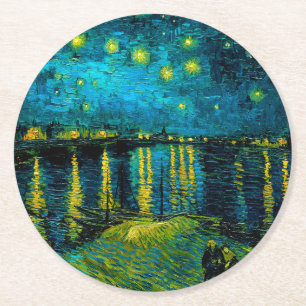 Van Gogh Sterrennacht over de Rhône Ronde Kartonnen Onderzetter