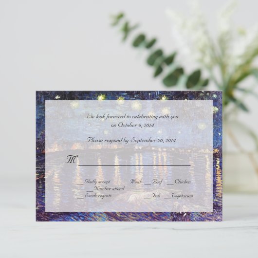 Van Gogh Sterrennacht over de Rhone rsvp Kaart (Staand voorkant)