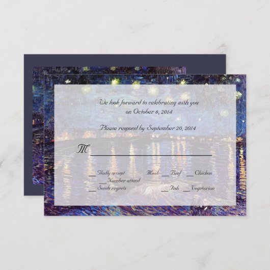 Van Gogh Sterrennacht over de Rhone rsvp Kaart (Voorkant / Achterkant)