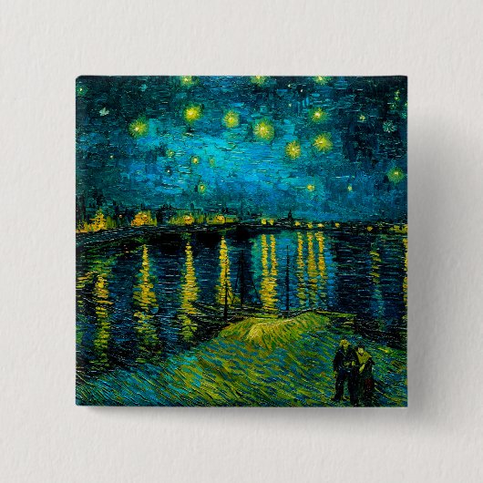 Van Gogh Sterrennacht over de Rhône Vierkante Button 5,1 Cm (Voorkant)