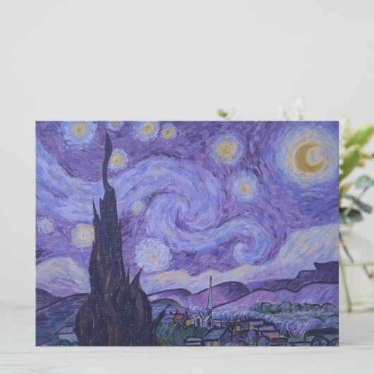 Van Gogh Sterrennacht Paarse Art Print Platte Kaar Kaart (Staand voorkant)
