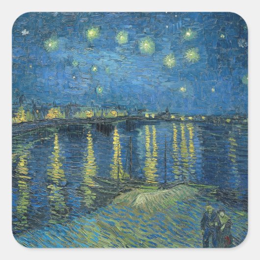 Van Gogh Sterrennacht Rhone Painting Vierkante Sticker (Voorkant)