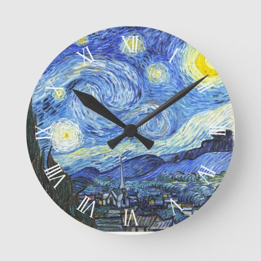 Van Gogh Sterrennacht Roman Numerals Ronde Klok (Voorkant)