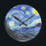 Van Gogh Sterrennacht Ronde Klok<br><div class="desc">"van gogh",  vincent,  sterrennacht,  schilderij,  beroemd,  ,  sterren,  hemel,  kunst,  blauw</div>