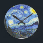 Van Gogh Sterrennacht Ronde Klok<br><div class="desc">"van gogh",  vincent,  sterrennacht,  schilderij,  beroemd,  ,  sterren,  hemel,  kunst,  blauw</div>