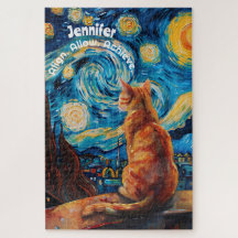 Van Gogh Sterrennacht Schattigee kattenpuzzel