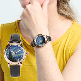 Van Gogh Sterrennacht Schilderen Elegante Vrouwen Horloge