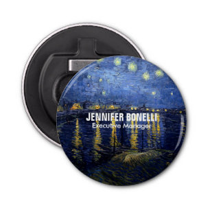 Van Gogh Sterrennacht Schilderij Voeg Jouw naam to Button Flesopener