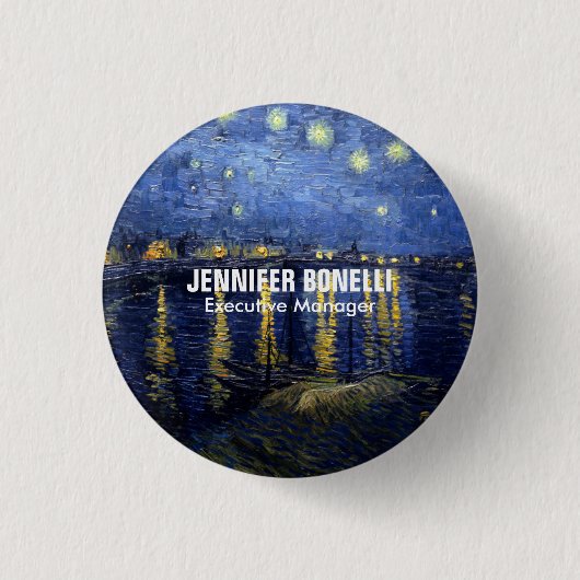 Van Gogh Sterrennacht Schilderij Voeg Jouw naam to Ronde Button 3,2 Cm (Voorkant)