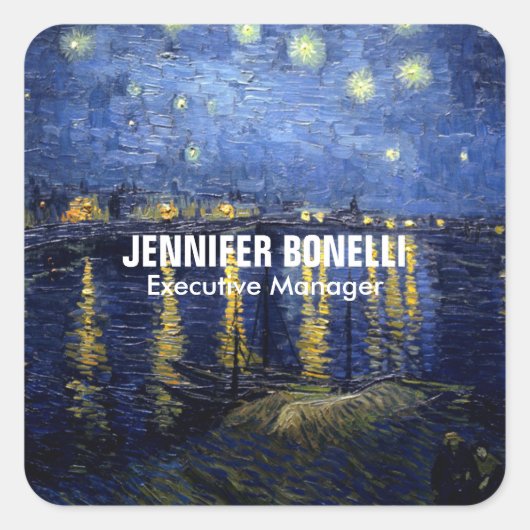 Van Gogh Sterrennacht Schilderij Voeg Jouw naam to Vierkante Sticker (Voorkant)