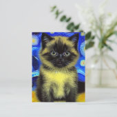 Van Gogh Sterrennacht Siamese kat Briefkaart (Staand voorkant)