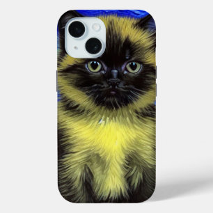 Van Gogh Sterrennacht Siamese Kat iPhone 15 Case