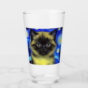 Van Gogh Sterrennacht Siamese kat Glas