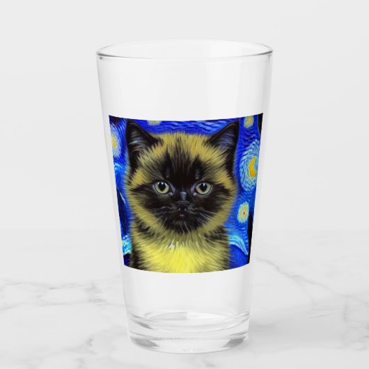 Van Gogh Sterrennacht Siamese kat Glas (Voorkant)