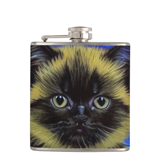 Van Gogh Sterrennacht Siamese kat Heupfles (Voorkant)