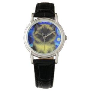 Van Gogh Sterrennacht Siamese kat Horloge