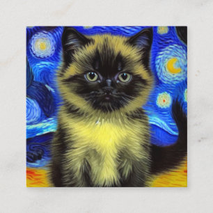 Van Gogh Sterrennacht Siamese kat Informatiekaartje