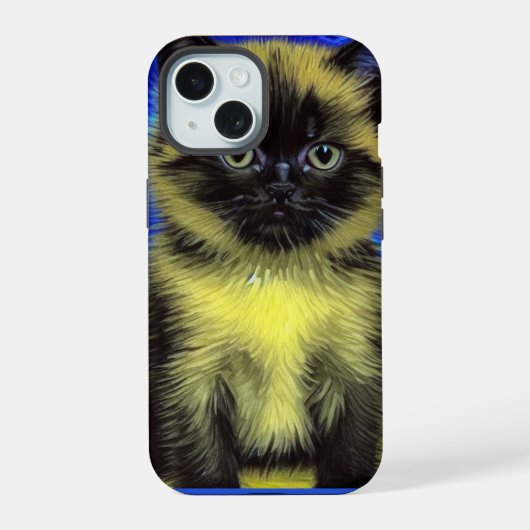 Van Gogh Sterrennacht Siamese Kat iPhone 15 Case (Achterkant)