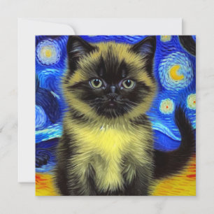 Van Gogh Sterrennacht Siamese kat Kaart