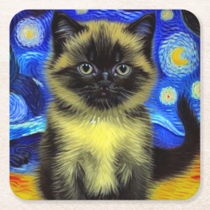 Van Gogh Sterrennacht Siamese kat Kartonnen Onderzetters