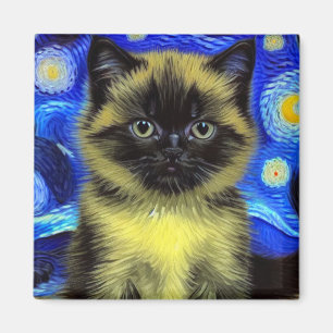 Van Gogh Sterrennacht Siamese kat Magneet