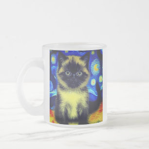 Van Gogh Sterrennacht Siamese kat Matglas Koffiemok