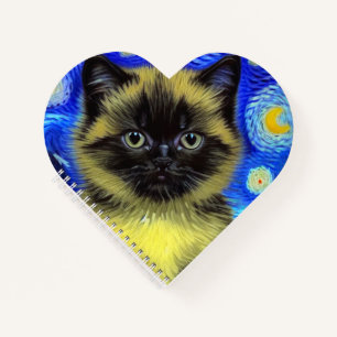 Van Gogh Sterrennacht Siamese kat Notitieboek