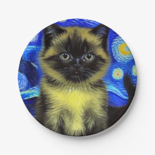 Van Gogh Sterrennacht Siamese kat Papieren Bordje