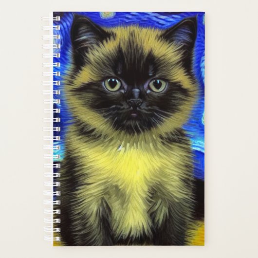 Van Gogh Sterrennacht Siamese kat Planner (Voorkant)