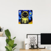 Van Gogh Sterrennacht Siamese kat Poster (Thuiskantoor)