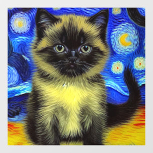 Van Gogh Sterrennacht Siamese kat Raamsticker
