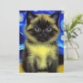 Van Gogh Sterrennacht Siamese kat Save The Date (Staand voorkant)