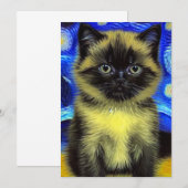 Van Gogh Sterrennacht Siamese kat Save The Date (Voorkant / Achterkant)