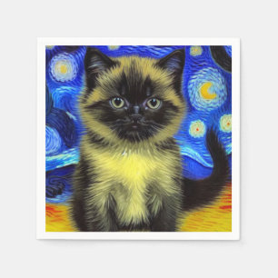 Van Gogh Sterrennacht Siamese kat Servet