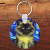Van Gogh Sterrennacht Siamese kat Sleutelhanger (Voorkant)