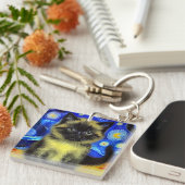 Van Gogh Sterrennacht Siamese kat Sleutelhanger (Voorkant Rechts)